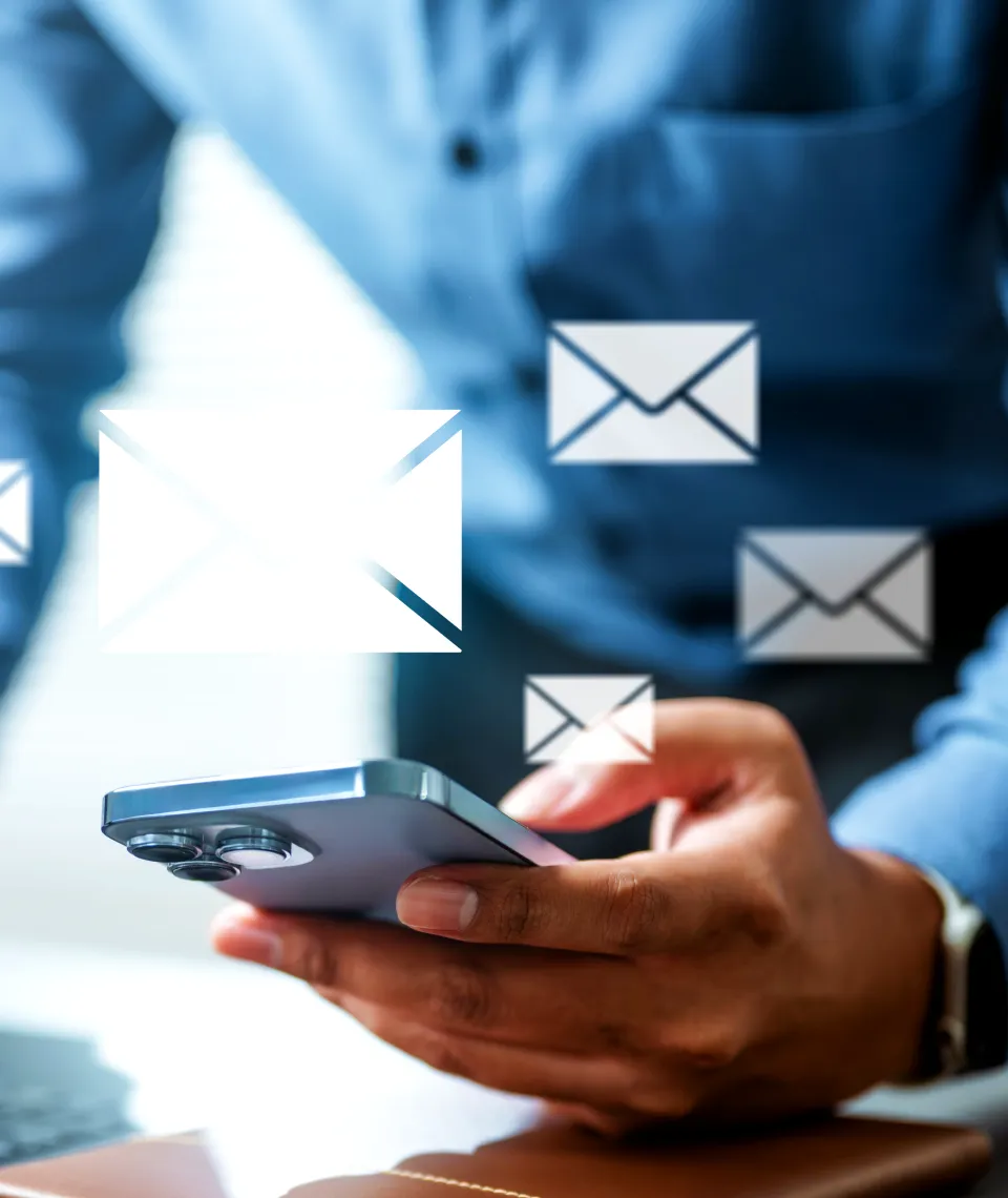 Businessman reading email on smartphone